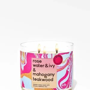 Bath & Body Works Rose Water & Ivy & Mahogany Teakwood Vela 3 Mechas
