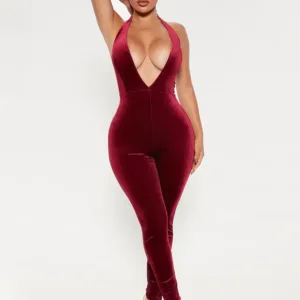 Fashion Nova | Karol Velvet Halter Jumpsuit