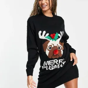 Threadbare Christmas Pug Sweater Dress